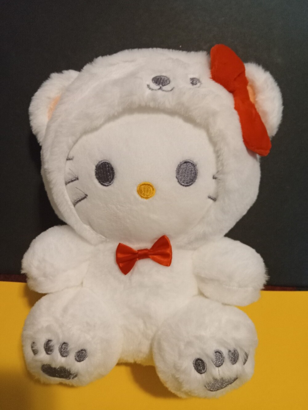 Hello Kitty-Inspired Polar Bear White Plush Toy with Red Bow and Bowtie